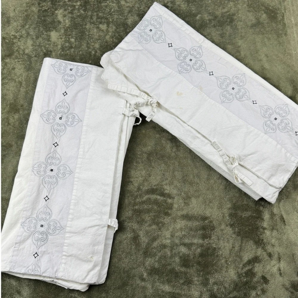 Nicole Miller Home White‎ Embroidered Medallion Side Tie Pillow Shams Set of 2